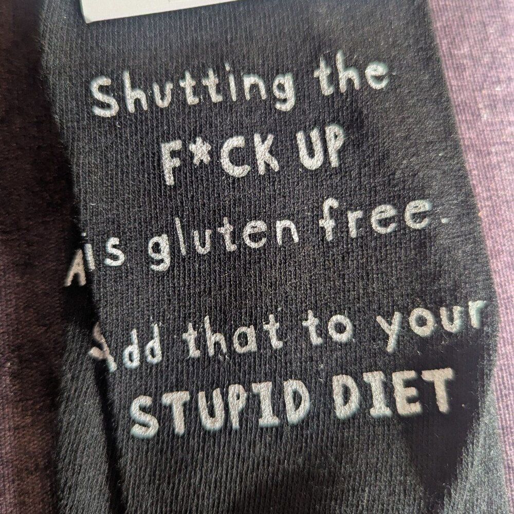 Black Novelty Socks shutting the f up is gluten free NWT